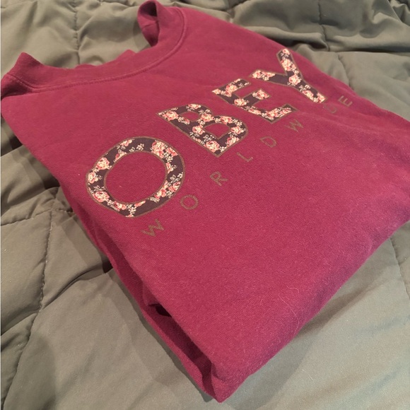 Vintage Burgundy OBEY Worldwide Floral Logo Crewneck Sweatshirt - Picture 1 of 5